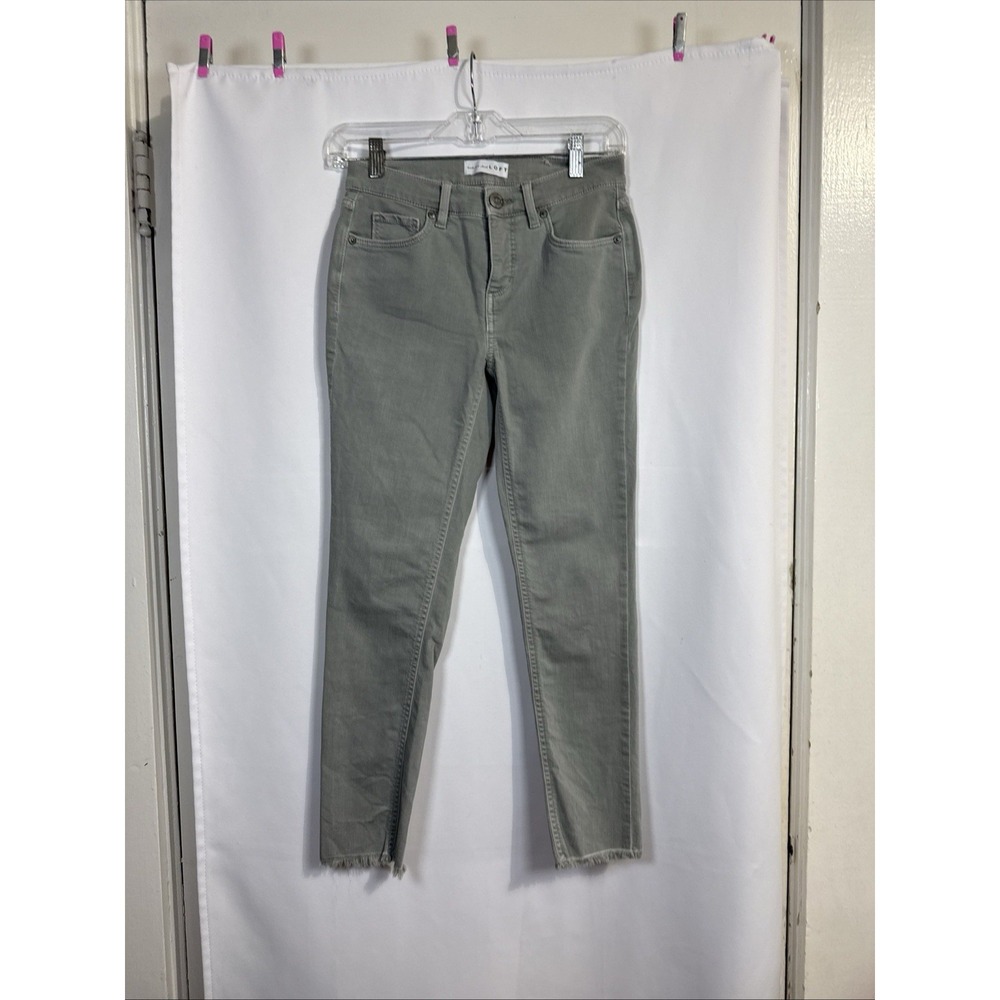 LOFT High Waist Skinny Crop Pants Womens 00/24 Olive Green Raw Hem .